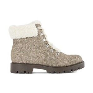 ⭐️ Just Fab Metallic Ankle Boots Gold Sz 8 Faux Fur Platform Xmas Winter